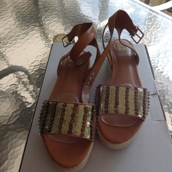 Vince Camuto Kathalia platform sandals size 8.5M, Gold/Copper sequin foot straps - Picture 12 of 16